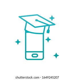 Smartphone con diseño de icono de estilo de degradado con tapa de graduación, ceremonia académica universitaria y tema de estudiante Ilustración vectorial