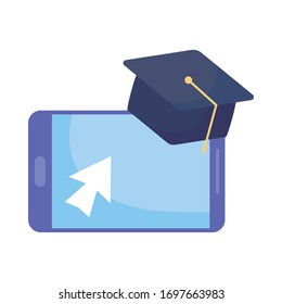 smartphone with graduation cap on white background vector illustration design