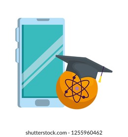 smartphone with graduation hat and atom