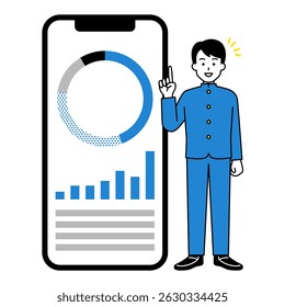 Smartphone with a graph displayed and a male student