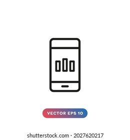 Smartphone con icono de gráfico sobre fondo blanco.