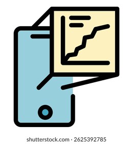 Smartphone graph icon outline vector. App data. Phone template color flat