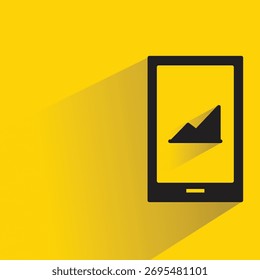 smartphone and graph icon with shadow yellow background