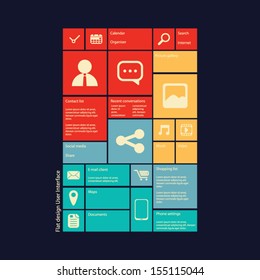 Smartphone graphic user interface vector illustration with various icons in modern flat design