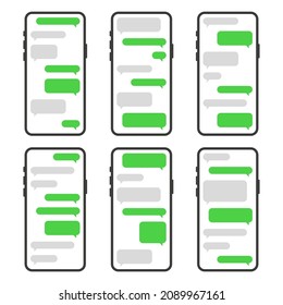 Smartphone with Green Chat Bubbles Set. Vector