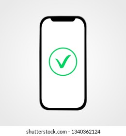 Smartphone with green check icon. Vector illustration