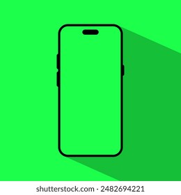 Smartphone green screen icon with long shadow. Cellphone mockup concept