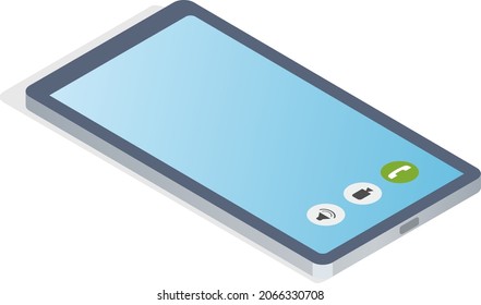 Gris Smartphone con pantalla táctil azul, sms parlantes, aplicación para la plantilla de comunicaciones aislado en fondo blanco. Ilustración del dispositivo móvil para llamadas y conversaciones a distancia