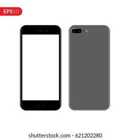 Smartphone grey, mobile, phone mockup isolated on white background with blank screen. Back and front view realistic vector illustration phone with silver color.	
 svg