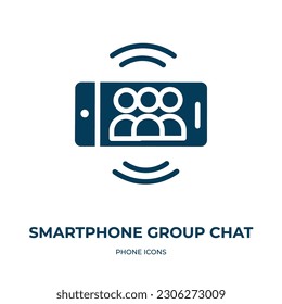 smart phone group chat Vektorsymbol. Smartphone-Gruppen-Chat, Smartphone, Gruppen-gefüllte Symbole aus dem flachen Telefon-Icons-Konzept. Isolierte schwarze Glyphe-Symbol, Vektorgrafik-Symbol-Element für Webdesign und