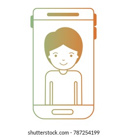 smartphone guy profile picture with short hair in degraded green to red color silhouette