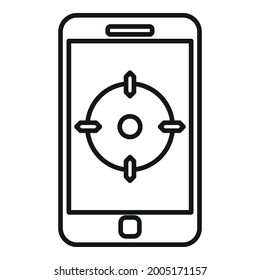 Vector de contorno del icono giroscopio de Smartphone. Acelerómetro de teléfono. Sensor móvil