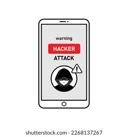  Smartphone with hacker alert.Cyber crime concept.