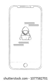 smartphone with hacker man on screen crime thief data