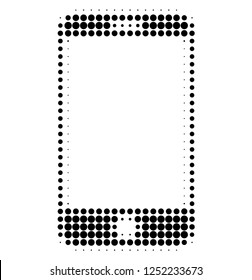 Smartphone halftone dotted icon. Halftone pattern contains round dots. Vector illustration of smartphone icon on a white background.