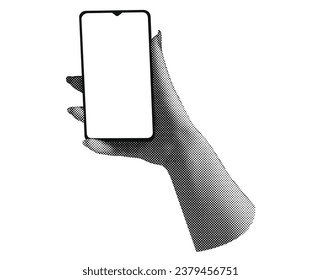 Smartphone con media mano. Collage de vector de tendencia