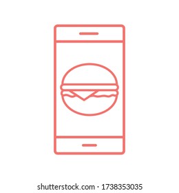 Smartphone and hamburger line style icon design, Food delivery logistics transportation and shipping theme Vector illustration