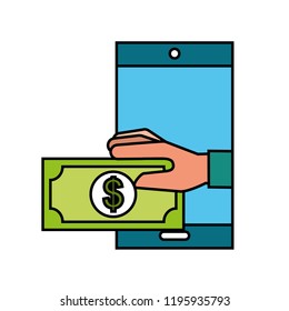 smartphone hand with banknote online shopping