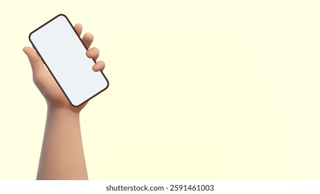 Smartphone in hand with blank on screen on background 