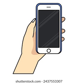 Smartphone in hand. Cartoon hand holding smartphone with blank screen cellphone concept