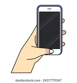 Smartphone in hand. Cartoon hand holding smartphone with blank screen cellphone concept