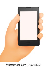 smartphone in the hand of caucasian man. Vector illustration