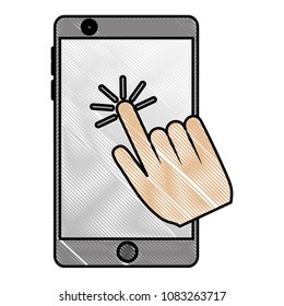 smartphone with hand click cursor on screen