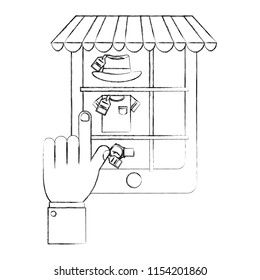 smartphone hand click select food delivery online