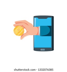smartphone with hand and coin