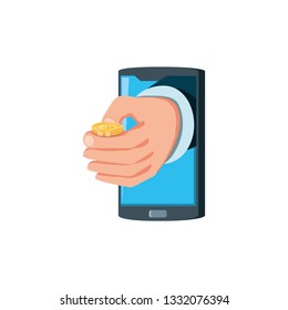 smartphone with hand and coin
