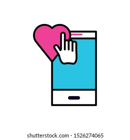 smartphone with hand cursor and heart vector illustration design