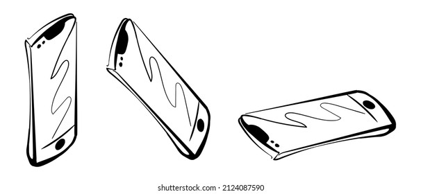 Сartoon smartphone. Hand drawn doodle icon. Vector illustration isolated on white background. EPS 10