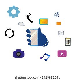 Smartphone in hand, functions, organizer, widgets and settings