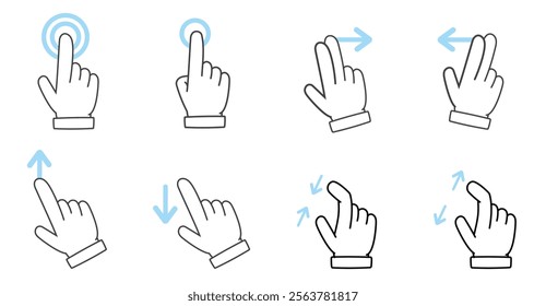 Smartphone hand gesture icon pinch swipe tap double tap hand touch command cartoon