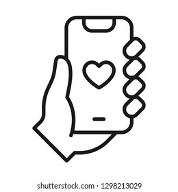 Smartphone in hand icon. Line style