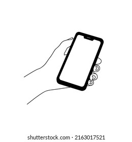 Smartphone in hand. Smartphone icon on white background illustration. Flat Icon Mobile Phone, Handphone. Cartoon hands hold smartphones with empty screens phone concept.  Modern Handphone Symbol. 