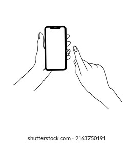 Smartphone in der Hand. Smartphone-Symbol auf weißem Hintergrund. Flachbild-Handy, Handy. Cartoon-Hände halten Smartphones mit leeren Bildschirmen Telefonkonzept.  Modernes Handphone-Symbol. 