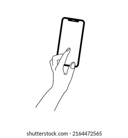 Smartphone in hand. Smartphone icon on white background illustration. Flat Icon Mobile Phone, Handphone. Cartoon hands hold smartphones with empty screens phone concept.  Modern Handphone Symbol. 