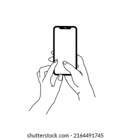 Smartphone in hand. Smartphone icon on white background illustration. Flat Icon Mobile Phone, Handphone. Cartoon hands hold smartphones with empty screens phone concept. Modern Handphone Symbol. 