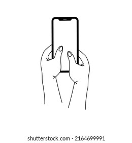 Smartphone in hand. Smartphone icon on white background illustration. Flat Icon Mobile Phone, Handphone. Cartoon hands hold smartphones with empty screens phone concept.  Modern Handphone Symbol. 