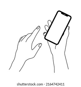 Smartphone in hand. Smartphone icon on white background illustration. Flat Icon Mobile Phone, Handphone. Cartoon hands hold smartphones with empty screens phone concept.  Modern Handphone Symbol. 