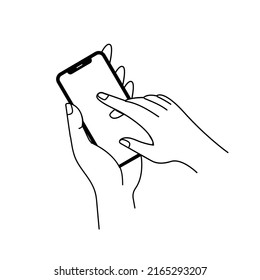 Smartphone in hand. Smartphone icon on white background illustration. Flat Icon Mobile Phone, Handphone. Cartoon hands hold smartphones with empty screens phone concept. Modern Handphone Symbol. 