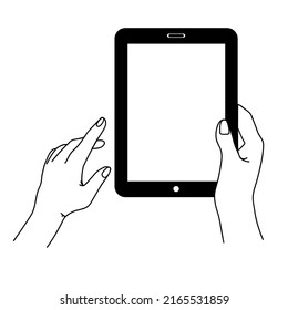 Smartphone in hand. Smartphone icon on white background illustration. Flat Icon Mobile Phone, Handphone. Cartoon hands hold smartphones with empty screens phone concept. Modern Handphone Symbol. 