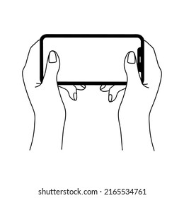Smartphone in hand. Smartphone icon on white background illustration. Flat Icon Mobile Phone, Handphone. Cartoon hands hold smartphones with empty screens phone concept.  Modern Handphone Symbol. 