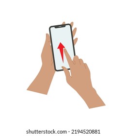 Smartphone in der Hand. Smartphone-Symbol auf weißem Hintergrund. Tippen Sie auf Handgesten am Bildschirm. Cartoon-Hände halten Smartphones mit leeren Bildschirmen Telefonkonzept. Modernes Handphone-Symbol. Touchscreen