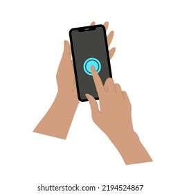 Smartphone in hand. Smartphone icon on white background illustration. Touch screen hand gestures. Hands hold smartphones with empty screens phone. Modern Handphone Symbol. Touch screen gesture vector