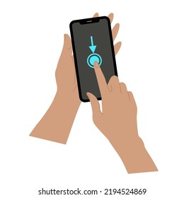 Smartphone in hand. Smartphone icon on white background illustration. Touch screen hand gestures. Hands hold smartphones with empty screens phone. Modern Handphone Symbol. Touch screen gesture vector