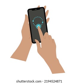 Smartphone in der Hand. Smartphone-Symbol auf weißem Hintergrund. Tippen Sie auf Handgesten am Bildschirm. Hands halten Smartphones mit leeren Bildschirmen. Modernes Handphone-Symbol. Touchscreen-Geste, Vektorgrafik