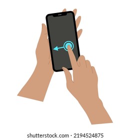 Smartphone in hand. Smartphone icon on white background illustration. Touch screen hand gestures. Hands hold smartphones with empty screens phone. Modern Handphone Symbol. Touch screen gesture vector