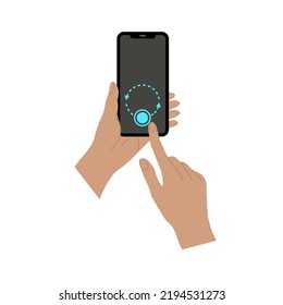 Smartphone in hand. Smartphone icon on white background illustration. Touch screen hand gestures. hands hold smartphones with empty screens phone concept. Modern Handphone Symbol. Touch screen gesture